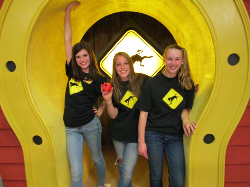 Angelique Perkins, left, will compete in the finals on the WPXT game show, “Kick Start Maine.” with the first showing of the episode airing Thursday, June 27 at 7:30 p.m. Classmates Anna Sirois (center) and Emma Rideout (right) participated in the semifinal round. Courtesy of Lauri Perkins